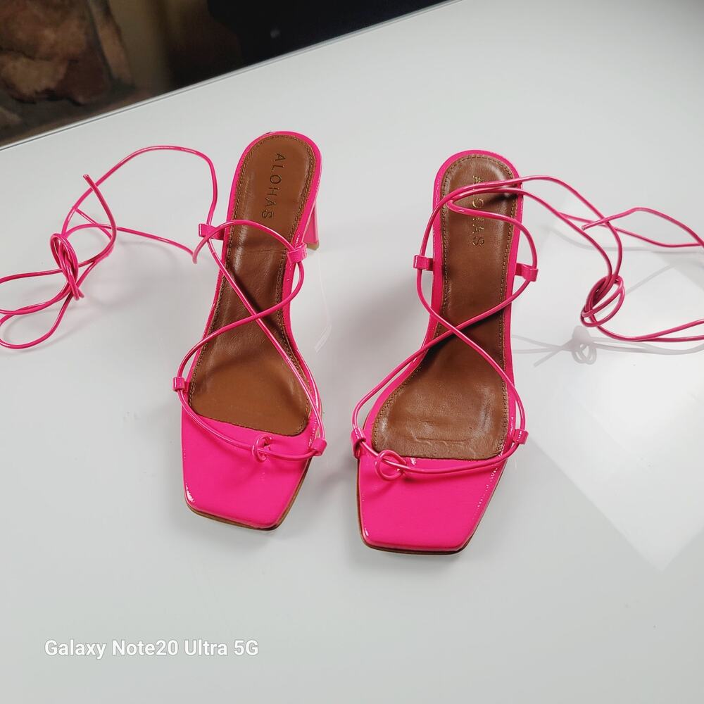 ALOHAS Bellini Strappy Ankle Heeled Sandal in  Neon Pink, sz 7
